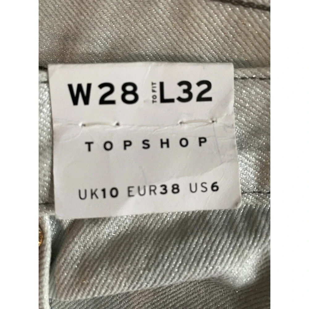 NWT Metallic silver‎ sparkly denim Top-shop straight jeans Size 28x32